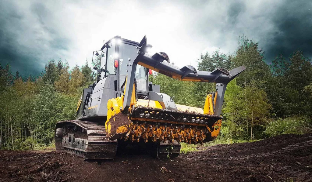 MeriTractor MT-700 world most efficient crawler tractor attached with Mericrusher mulcher